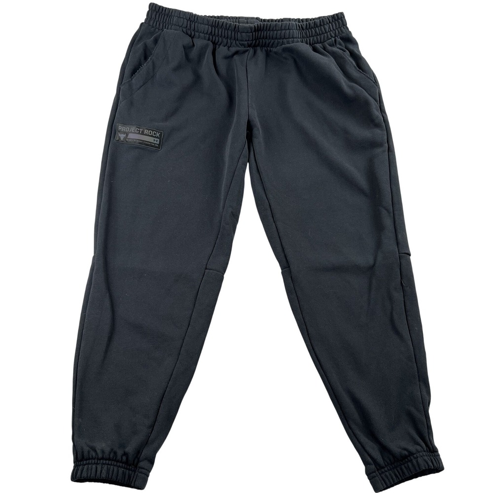 Under Armour Project Rock Fleece Joggers 2XL Black Men Gym Sweatpants Tapered